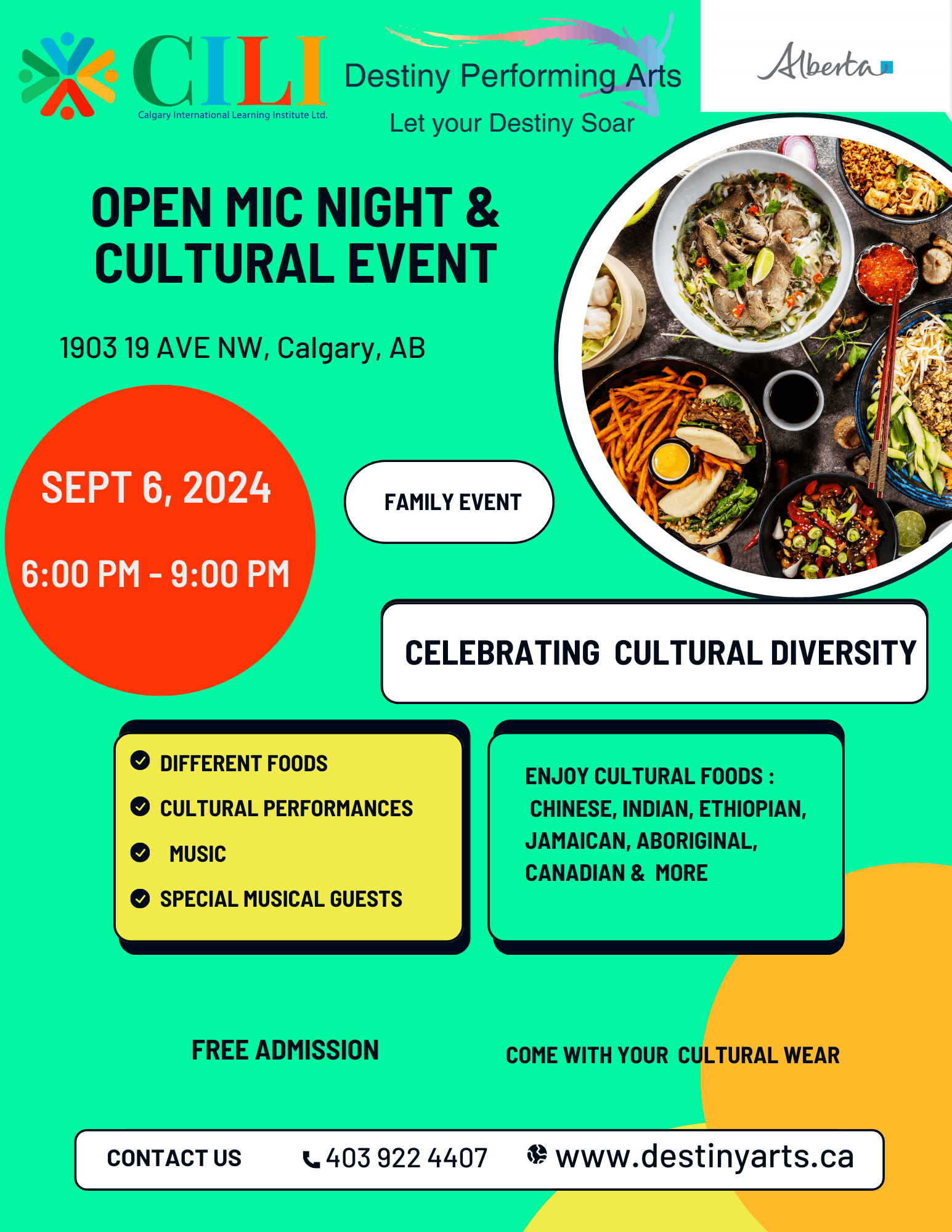 CILI Open Mic Night and Cultural Event poster with Destiny Performing Arts